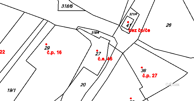 Souboř 45, Ledeč nad Sázavou na parcele st. 27 v KÚ Souboř, Katastrální mapa