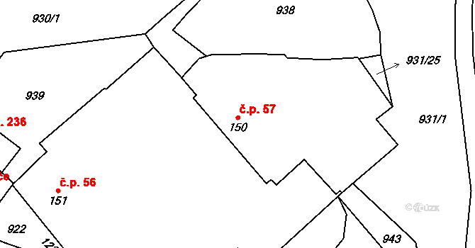 Šmolovy 57, Havlíčkův Brod na parcele st. 150 v KÚ Šmolovy u Havlíčkova Brodu, Katastrální mapa