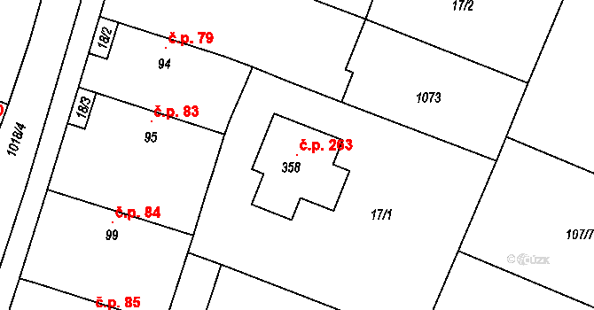 Břežany II 263 na parcele st. 358 v KÚ Břežany II, Katastrální mapa