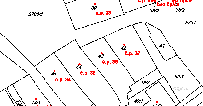 Dobruška 36 na parcele st. 43 v KÚ Dobruška, Katastrální mapa