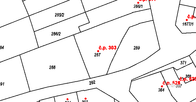 Šitbořice 303 na parcele st. 287 v KÚ Šitbořice, Katastrální mapa