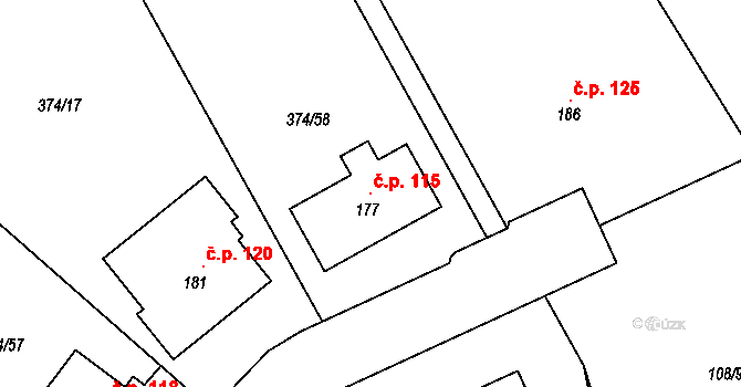 Řehořov 115, Kamenice na parcele st. 177 v KÚ Řehořov, Katastrální mapa