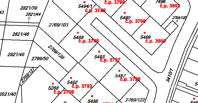 Kroměříž 3797 na parcele st. 5493 v KÚ Kroměříž, Katastrální mapa