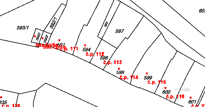 Šatov 113 na parcele st. 596 v KÚ Šatov, Katastrální mapa