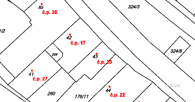 Hradčany 20 na parcele st. 43 v KÚ Hradčany u Žehuně, Katastrální mapa