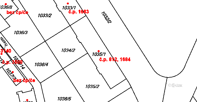 Přerov I-Město 812,1684, Přerov na parcele st. 1035/1 v KÚ Přerov, Katastrální mapa