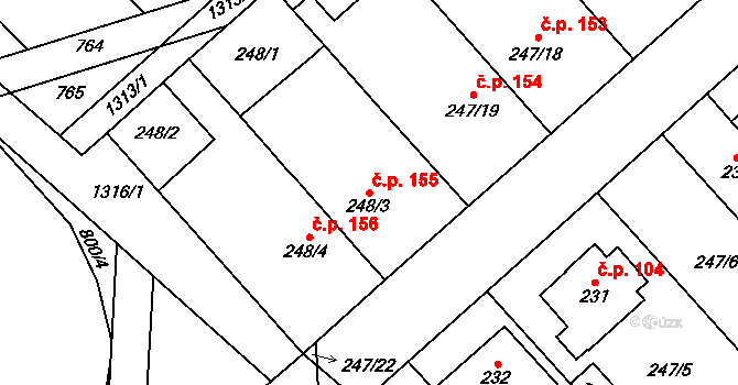 Přerov VIII-Henčlov 155, Přerov na parcele st. 248/3 v KÚ Henčlov, Katastrální mapa