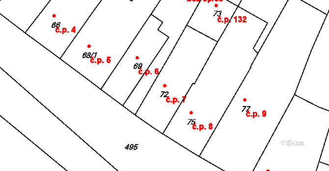 Malešov 7 na parcele st. 72 v KÚ Malešov, Katastrální mapa