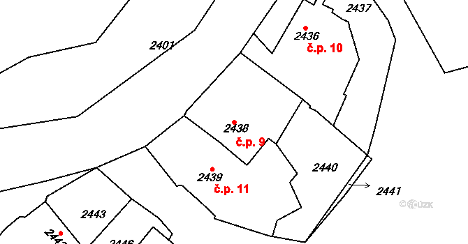 Dubina 9, Zruč nad Sázavou na parcele st. 2438 v KÚ Zruč nad Sázavou, Katastrální mapa