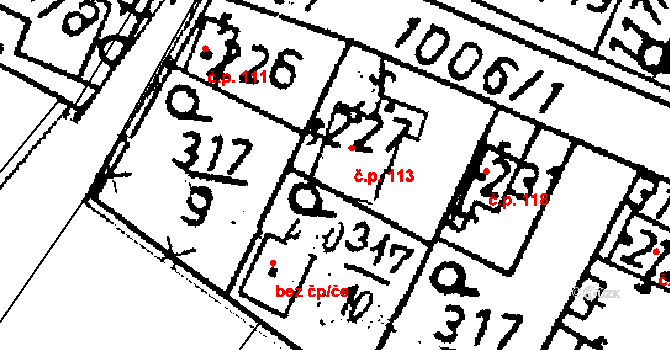 Vanovice 113, Všejany na parcele st. 227 v KÚ Všejany, Katastrální mapa