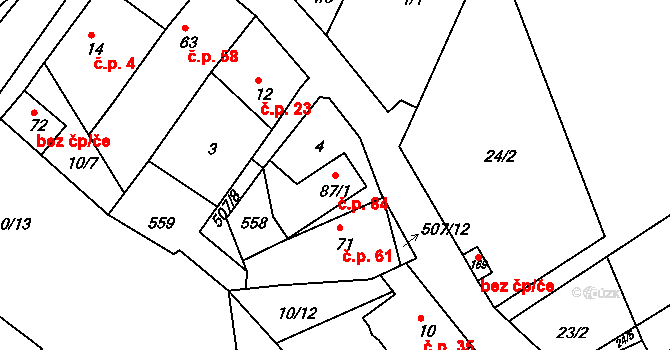 Vonoklasy 84 na parcele st. 87/1 v KÚ Vonoklasy, Katastrální mapa