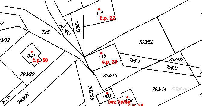Havírna 23, Bohutín na parcele st. 115 v KÚ Bohutín, Katastrální mapa