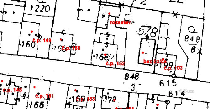 Osek 152 na parcele st. 168/1 v KÚ Osek u Rokycan, Katastrální mapa