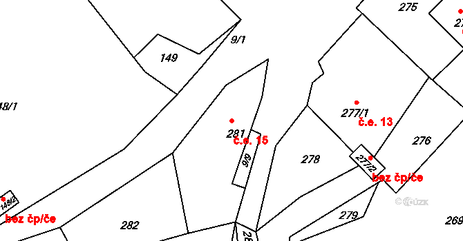Heřmanice 15, Žandov na parcele st. 281 v KÚ Heřmanice u Žandova, Katastrální mapa