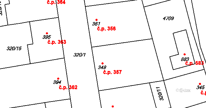 Lipov 357 na parcele st. 349 v KÚ Lipov, Katastrální mapa