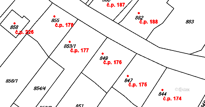 Krásné Loučky 176, Krnov na parcele st. 849 v KÚ Krásné Loučky, Katastrální mapa