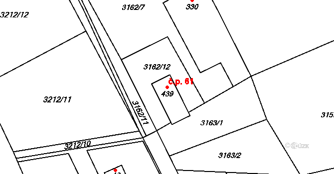 Podělusy 61, Týnec nad Sázavou na parcele st. 439 v KÚ Podělusy, Katastrální mapa