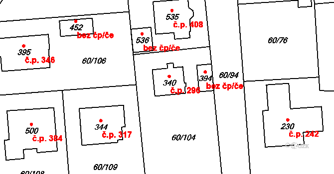 Hovorčovice 296 na parcele st. 340 v KÚ Hovorčovice, Katastrální mapa