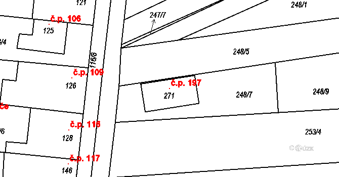 Luběnice 197 na parcele st. 271 v KÚ Luběnice, Katastrální mapa