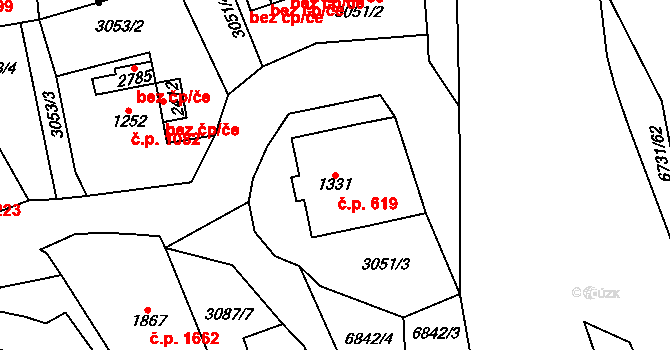 Kraslice 619 na parcele st. 1331 v KÚ Kraslice, Katastrální mapa