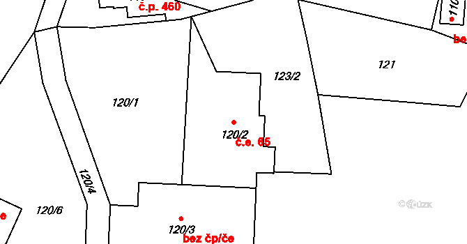 Raspenava 65 na parcele st. 120/2 v KÚ Raspenava, Katastrální mapa