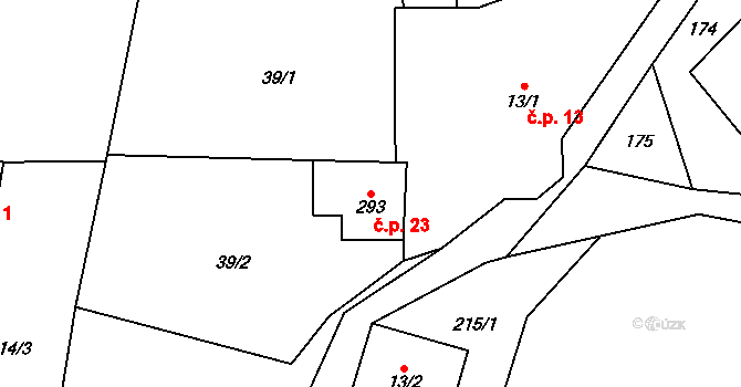 Žernov 23 na parcele st. 293 v KÚ Žernov, Katastrální mapa