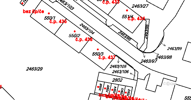 Bor 437 na parcele st. 550/3 v KÚ Bor u Tachova, Katastrální mapa