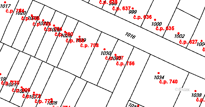 Tachov 757 na parcele st. 1030 v KÚ Tachov, Katastrální mapa