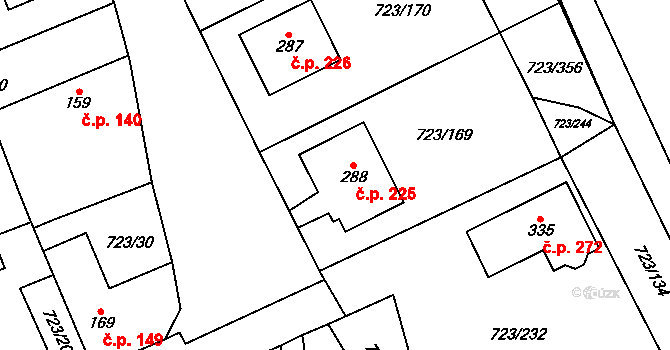 Drozdov 225 na parcele st. 288 v KÚ Drozdov v Čechách, Katastrální mapa