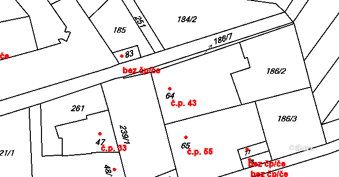Žerůvky 43, Bystročice na parcele st. 64 v KÚ Žerůvky, Katastrální mapa