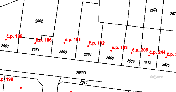 Mimoň I 192, Mimoň na parcele st. 2664 v KÚ Mimoň, Katastrální mapa
