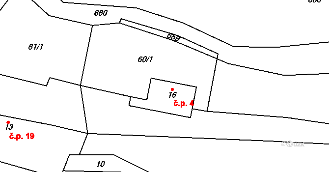 Labouň 4, Jičíněves na parcele st. 16 v KÚ Labouň, Katastrální mapa