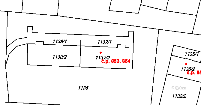 Klíše 853,854, Ústí nad Labem na parcele st. 1138/2 v KÚ Klíše, Katastrální mapa