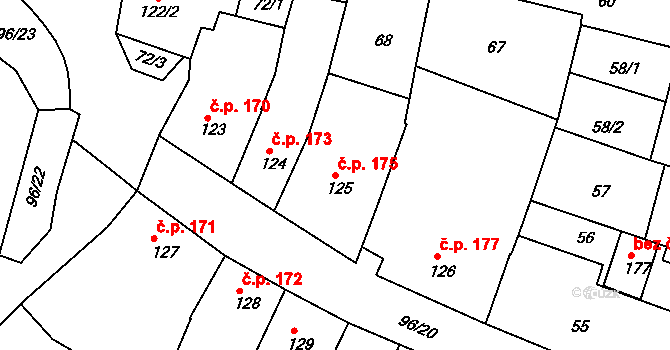 Jevíčko 175 na parcele st. 125 v KÚ Jevíčko-město, Katastrální mapa