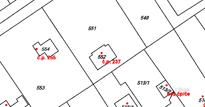 Třebestovice 237 na parcele st. 552 v KÚ Třebestovice, Katastrální mapa