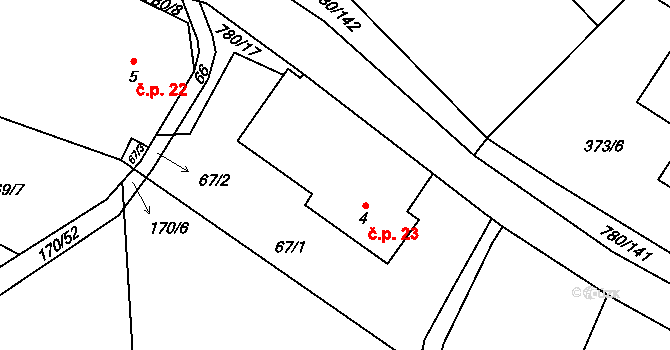 Litochovice 23 na parcele st. 4 v KÚ Litochovice u Volyně, Katastrální mapa