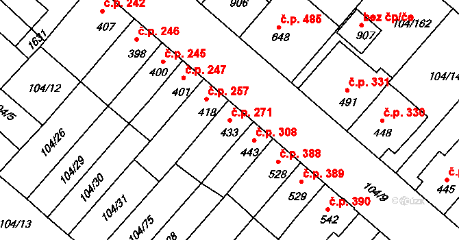 Podklášteří 271, Třebíč na parcele st. 433 v KÚ Podklášteří, Katastrální mapa