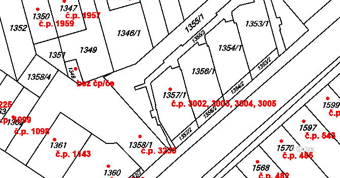 Žabovřesky 3002,3003,3004,3005, Brno na parcele st. 1357/1 v KÚ Žabovřesky, Katastrální mapa