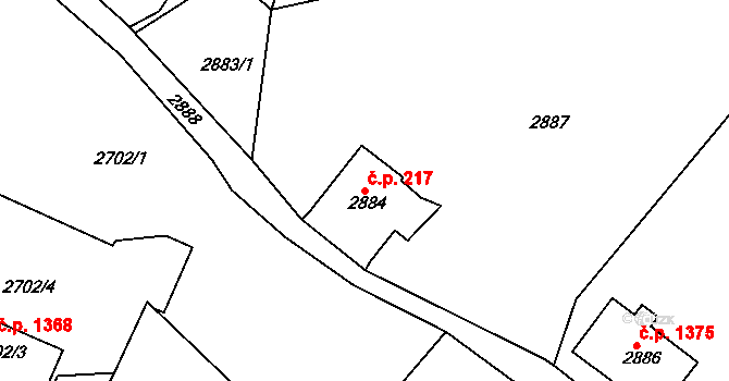 Smržovka 217 na parcele st. 2884 v KÚ Smržovka, Katastrální mapa