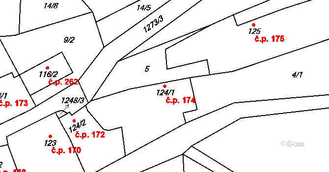 Liběchov 174 na parcele st. 124/1 v KÚ Liběchov, Katastrální mapa