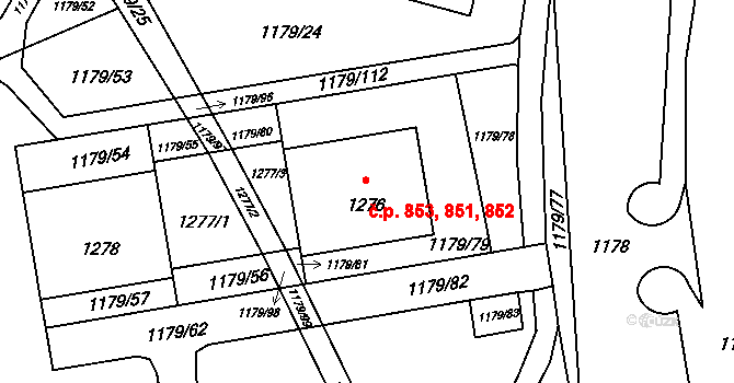 Háje 851,852,853, Praha na parcele st. 1276 v KÚ Háje, Katastrální mapa