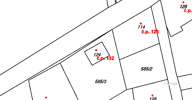 Drahlín 132 na parcele st. 124 v KÚ Drahlín, Katastrální mapa