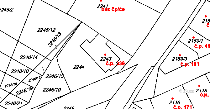 Příbram III 339, Příbram na parcele st. 2243 v KÚ Příbram, Katastrální mapa