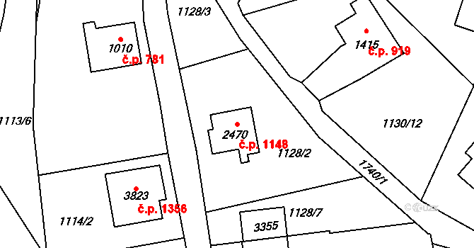 Vrchlabí 1148 na parcele st. 2470 v KÚ Vrchlabí, Katastrální mapa