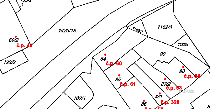 Chválkovice 60, Olomouc na parcele st. 84 v KÚ Chválkovice, Katastrální mapa
