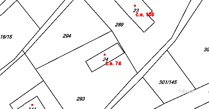 Druzcov 74, Osečná na parcele st. 24 v KÚ Druzcov, Katastrální mapa