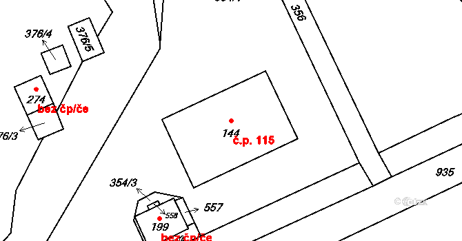 Dolní Chrastava 115, Chrastava na parcele st. 144 v KÚ Dolní Chrastava, Katastrální mapa