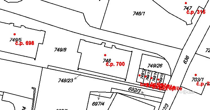 Liberec XIV-Ruprechtice 700, Liberec na parcele st. 748 v KÚ Ruprechtice, Katastrální mapa
