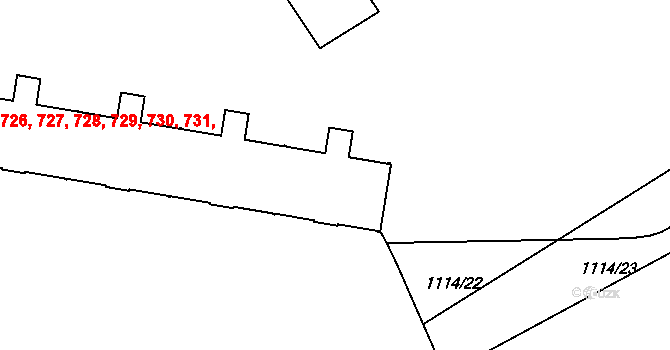 Slezské Předměstí 725,726,727,728,729,, Hradec Králové na parcele st. 1229 v KÚ Slezské Předměstí, Katastrální mapa