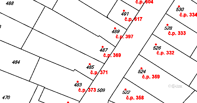 Blučina 369 na parcele st. 487 v KÚ Blučina, Katastrální mapa